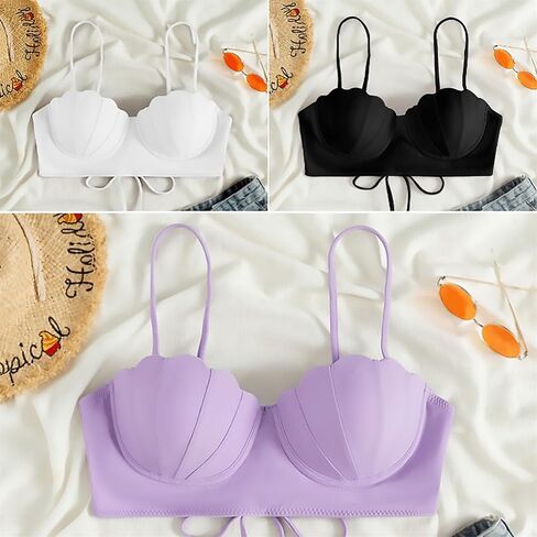 قطعة علوية بكيني حورية البحر من Alidamo للنساء ملابس سباحة حمالة صدر صدفية لباس استحمام يدعم الضوء وحزام خلفي قابل للتعديل in Kuwait