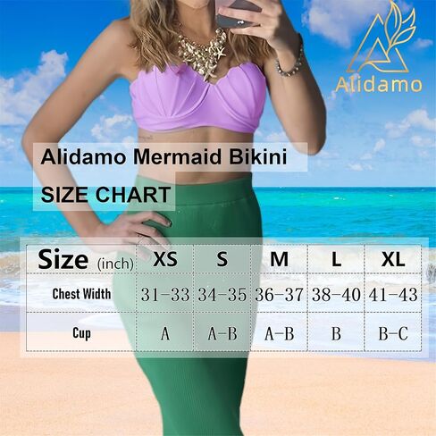 قطعة علوية بكيني حورية البحر من Alidamo للنساء ملابس سباحة حمالة صدر صدفية لباس استحمام يدعم الضوء وحزام خلفي قابل للتعديل in Kuwait