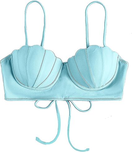 قطعة علوية بكيني حورية البحر من Alidamo للنساء ملابس سباحة حمالة صدر صدفية لباس استحمام يدعم الضوء وحزام خلفي قابل للتعديل in Kuwait