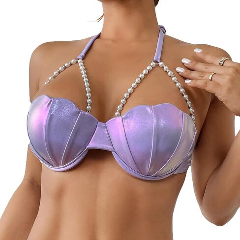 قطعة علوية بكيني حورية البحر من Alidamo للنساء ملابس سباحة حمالة صدر صدفية لباس استحمام يدعم الضوء وحزام خلفي قابل للتعديل in Kuwait