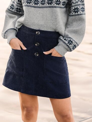 CUPSHE Women’s Corduroy Mini Skirts High Waist A-Line Winter Buttons Casual Fall Skirt in Saudi Arabia