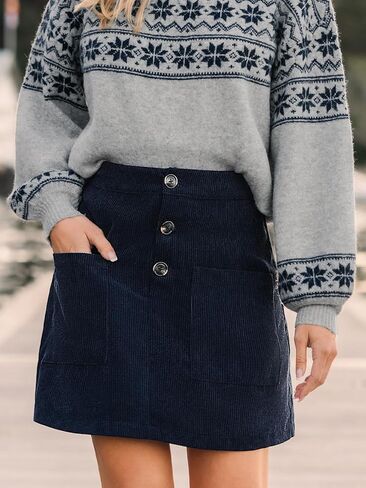 CUPSHE Women’s Corduroy Mini Skirts High Waist A-Line Winter Buttons Casual Fall Skirt in Saudi Arabia
