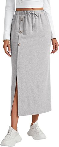 LYANER Women's Slit Drawstring High Waist Button Split Casual Midi Skirt with Pockets in Saudi Arabia