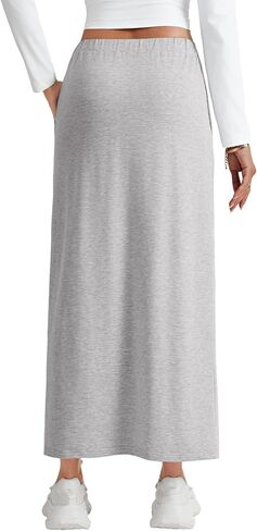 LYANER Women's Slit Drawstring High Waist Button Split Casual Midi Skirt with Pockets in Saudi Arabia