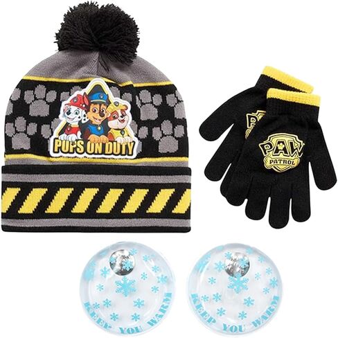 Nicklelodeon Paw Patrol Boy's Winter Hat and 2 Pair of Gloves or Mittens Set (Age 2-7) Size Age 4-7, Paw Patrol Black Glove with Handwarmers in Saudi Arabia