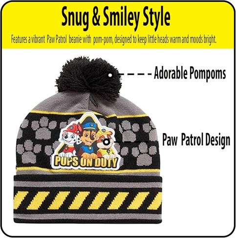 Nicklelodeon Paw Patrol Boy's Winter Hat and 2 Pair of Gloves or Mittens Set (Age 2-7) Size Age 4-7, Paw Patrol Black Glove with Handwarmers in Saudi Arabia