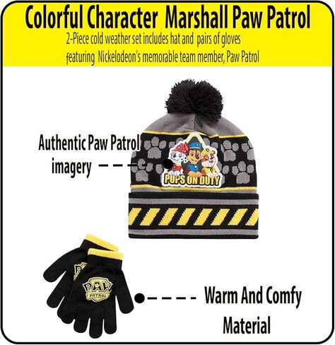 Nicklelodeon Paw Patrol Boy's Winter Hat and 2 Pair of Gloves or Mittens Set (Age 2-7) Size Age 4-7, Paw Patrol Black Glove with Handwarmers in Saudi Arabia