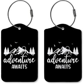 Adventure Awaits Luggage Tags for Suitcases,Travel Gift for Couples,Black 2 Pack Baggage Tag Label with Steel Loop,Funny Party Gifts,Handbag School Bag Backpack Traveling Accessories in Kuwait