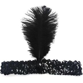 عصابة رأس فلابر للنساء من العشرينيات من القرن العشرين، أغطية رأس من الريش لحفلات غاتسبي، عصابة رأس من الريش لحفلات الهالوين in Kuwait