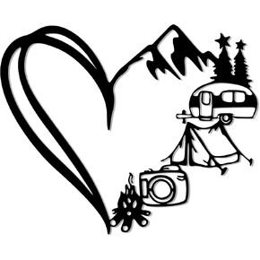 RV Decor Wall Art - Adventure Camper Decor for Inside with Mountains & Heart Design, Metal Camping Signs, Happy Camper Sculpture - Unique Christmas Gift for Camper & RV Owners (13.4x10.9 Inch) in Kuwait