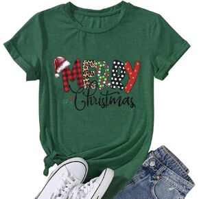 Merry Christmas Letter Print Snowflake T Shirt Women Funny Cute Casual Xmas Gift Santa Family Winter Holiday Graphic Tee Tops in Saudi Arabia