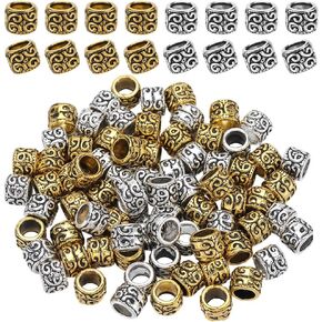 1 Box 100pcs Column Spacer Beads Large Hole Column Beads Antique Silver Gold Tibetan Hollow Alloy Tube Spacers Loose Long European Rondelle Beads for Jewelry Making Bracelet Necklace Craft in Saudi Arabia