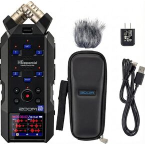 Zoom H6essential (موديل 2024، السلسلة الأساسية) مع عوامة 32 بت، إمكانية الوصول، مسجل 6 مسارات، ميكروفونات استريو، 4 مداخل XLR/TRS، واجهة صوت USB، للموسيقيين ومقدمي البث الصوتي وصانعي الأفلام in Kuwait