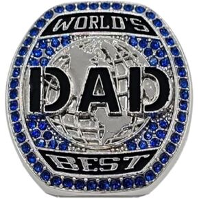 Champions Club World's Best Dad Ring, Silver Championship Style Ring with 90 Blue Crystals and American Flag Jewelry Gift for Men Dad Father Husband Award Birthday Present HYPOALLERGENIC in Saudi Arabia