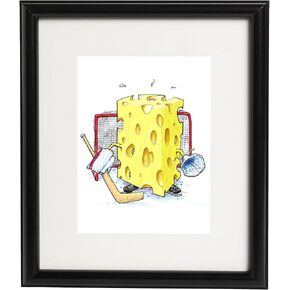 Swiss Cheese Hockey Goalie Humor Cartoon/Illustration Signed by Artist, Matted, Quality Framed and Signed (Natural Wood) (Natural Wood) in Saudi Arabia