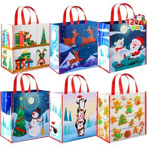Joyin 12 PCS 13.75 "× 14" عيد ميلاد كبير حقائب حمل العطلة أكياس البقالة القابلة لإعادة الاستخدام لصالح الحفلات الفصول لصالح لوازم اللوازم in Kuwait