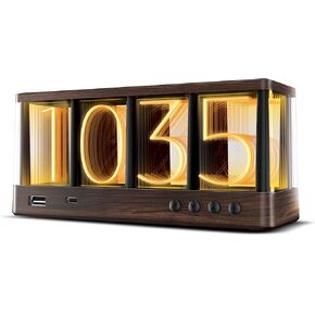 ساعة Swissbrand Vintage Ambient LED، شحن USB-A/USB-C مزدوج، ساعة مكتب/منضدة تعمل بالطاقة USB، خشب محبب، أدوات تحكم على اللوحة in Saudi Arabia
