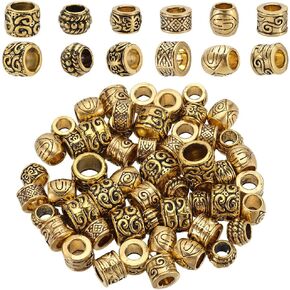 1 Box 60pcs Alloy Large Hole Spacer Beads Tibetan Spacer Beads Gold Antique Golden European Rondelle Round Metal Tube Hollow Column Bead Bulk for Jewelry Making Women DIY Crafts Accessories in Kuwait