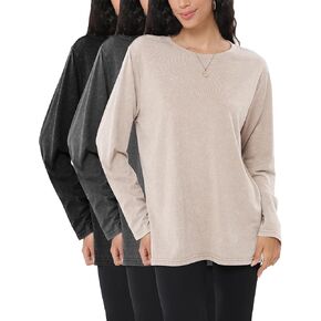 Womens Oversized Long Sleeve T Shirts Crewneck Acid Washed Trendy Outfits Lightweight Soft Basic Workout Y2K Tops in Kuwait