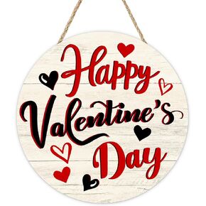 Happy Valentines Day Front Door Sign, Red Black Love Heart Farmhouse Wood Hanger Outdoor Outside Porch Home Decor, Rustic Anniversary Wedding Wooden Wreath Indoor Wall Hanging Decoration in Saudi Arabia