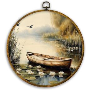 CUANFDDSF Rustic Country Chocolate Labrador Retriever Round Wall Art, Chocolate Lab Gifts Framed Hanging Wall Decor, Antique Farmhouse Dog Canvas Prints Decorations for Bedroom, 10x10 Inch in Kuwait