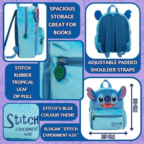 Disney Lilo and Stitch Bag Plush Kids Backpack For School Rucksack 3D Lunch Book Bag Gift, Blue, One Size in Saudi Arabia