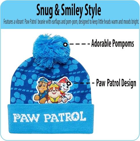 قبعة شتوية للأولاد من Nicklelodeon Paw Patrol وزوجين من القفازات أو القفازات (العمر 2-7) مقاس العمر 4-7، قفاز Paw Patrol أزرق مع أدوات تدفئة لليدين in Saudi Arabia