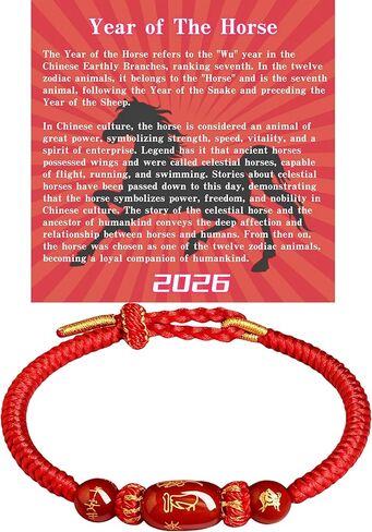 New Year of Horse Rope Beaded Bracelets, Luxurious 2026 Chinese Spring Festival With Gift Card Box Chinese Zodiac Animal Origin Adjustable String Charm Good Luck Handwoven Braided Corded Jewelry Gifts for Women Men in Saudi Arabia