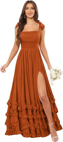 GUKARLEED Women’s Ruffles Bridesmaid Dresses with Pockets Layered Scoop Neck Formal Dress Slit Chiffon Wedding Guest Dress in Saudi Arabia
