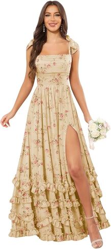 GUKARLEED Women’s Ruffles Bridesmaid Dresses with Pockets Layered Scoop Neck Formal Dress Slit Chiffon Wedding Guest Dress in Saudi Arabia