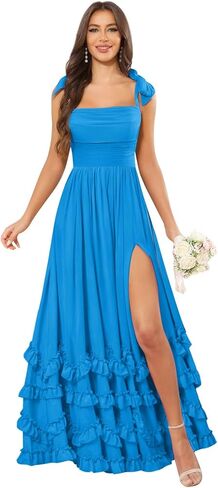 GUKARLEED Women’s Ruffles Bridesmaid Dresses with Pockets Layered Scoop Neck Formal Dress Slit Chiffon Wedding Guest Dress in Saudi Arabia