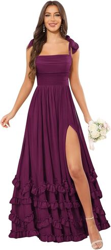 GUKARLEED Women’s Ruffles Bridesmaid Dresses with Pockets Layered Scoop Neck Formal Dress Slit Chiffon Wedding Guest Dress in Saudi Arabia