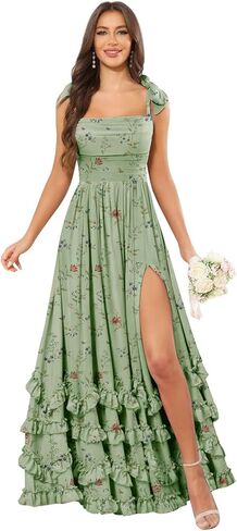 GUKARLEED Women’s Ruffles Bridesmaid Dresses with Pockets Layered Scoop Neck Formal Dress Slit Chiffon Wedding Guest Dress in Saudi Arabia