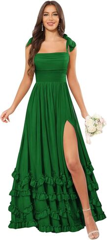 GUKARLEED Women’s Ruffles Bridesmaid Dresses with Pockets Layered Scoop Neck Formal Dress Slit Chiffon Wedding Guest Dress in Saudi Arabia