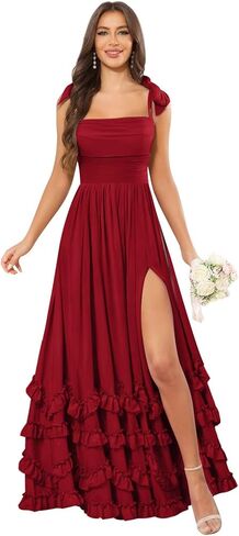 GUKARLEED Women’s Ruffles Bridesmaid Dresses with Pockets Layered Scoop Neck Formal Dress Slit Chiffon Wedding Guest Dress in Saudi Arabia