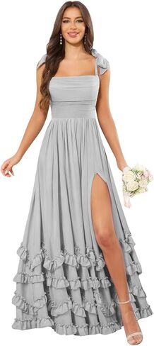 GUKARLEED Women’s Ruffles Bridesmaid Dresses with Pockets Layered Scoop Neck Formal Dress Slit Chiffon Wedding Guest Dress in Saudi Arabia