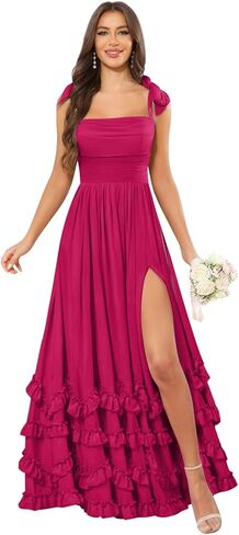 GUKARLEED Women’s Ruffles Bridesmaid Dresses with Pockets Layered Scoop Neck Formal Dress Slit Chiffon Wedding Guest Dress in Saudi Arabia