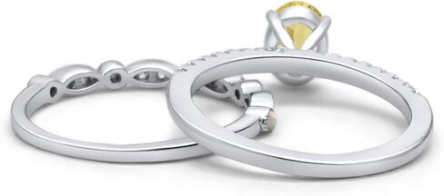 شركة بلو أبل. طقم زفاف مكون من قطعتين بيضاوي الشكل على طراز آرت ديكو، خاتم خطوبة الزفاف، مصنوع من الفضة الإسترليني عيار 925 in Kuwait