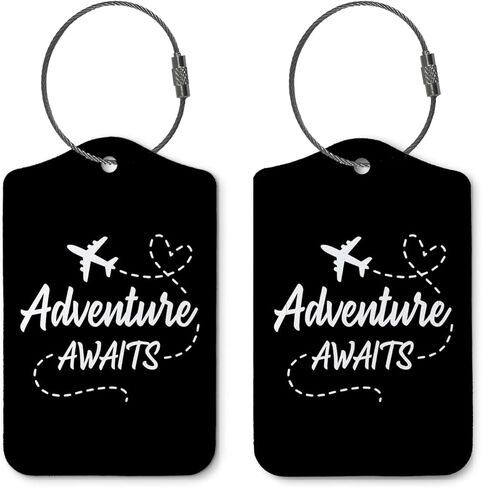 Adventure Awaits Luggage Tags for Suitcases,Travel Gift for Couples,Black 2 Pack Baggage Tag Label with Steel Loop,Funny Party Gifts,Handbag School Bag Backpack Traveling Accessories in Saudi Arabia