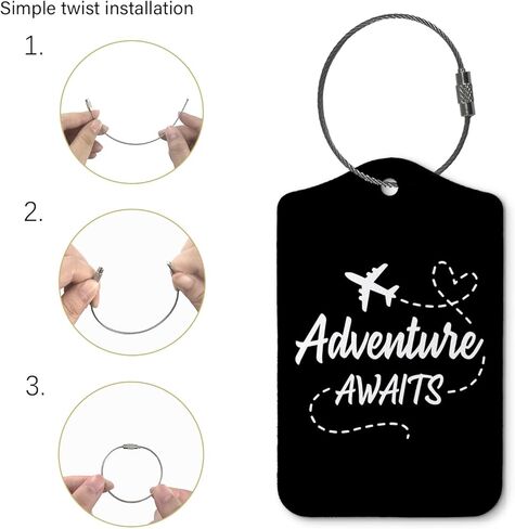 Adventure Awaits Luggage Tags for Suitcases,Travel Gift for Couples,Black 2 Pack Baggage Tag Label with Steel Loop,Funny Party Gifts,Handbag School Bag Backpack Traveling Accessories in Saudi Arabia