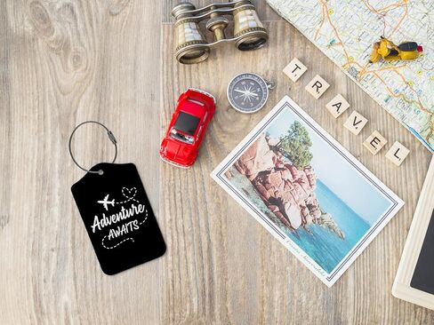 Adventure Awaits Luggage Tags for Suitcases,Travel Gift for Couples,Black 2 Pack Baggage Tag Label with Steel Loop,Funny Party Gifts,Handbag School Bag Backpack Traveling Accessories in Saudi Arabia
