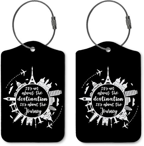 Adventure Awaits Luggage Tags for Suitcases,Travel Gift for Couples,Black 2 Pack Baggage Tag Label with Steel Loop,Funny Party Gifts,Handbag School Bag Backpack Traveling Accessories in Saudi Arabia