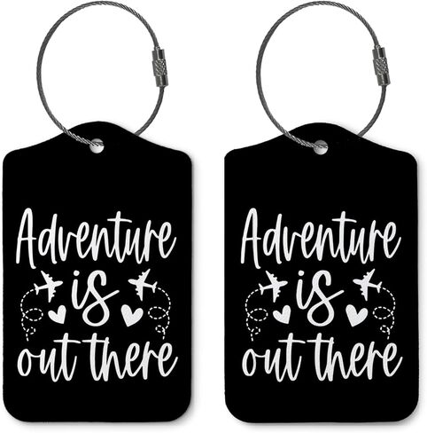 Adventure Awaits Luggage Tags for Suitcases,Travel Gift for Couples,Black 2 Pack Baggage Tag Label with Steel Loop,Funny Party Gifts,Handbag School Bag Backpack Traveling Accessories in Saudi Arabia