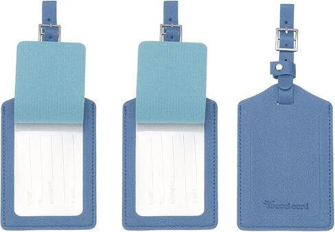 PATIKIL Suitcase Luggage Tags, Deep Blue PU Leather Name Tags Airplane Bag Accessories Travel Essentials with Private Protection for Flying Hotel Check in Luggage Bags Men Women, 3 Pcs in Saudi Arabia