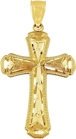 10k Yellow Gold Cross Diamond Cut Design Pendant in Saudi Arabia