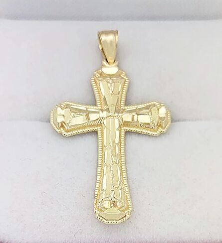 10k Yellow Gold Cross Diamond Cut Design Pendant in Saudi Arabia