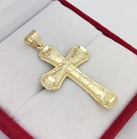 10k Yellow Gold Cross Diamond Cut Design Pendant in Saudi Arabia