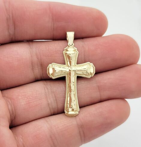 10k Yellow Gold Cross Diamond Cut Design Pendant in Saudi Arabia