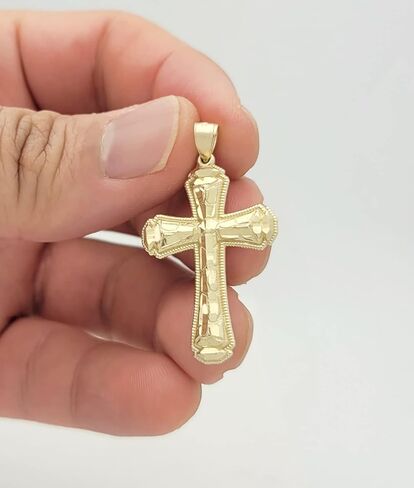 10k Yellow Gold Cross Diamond Cut Design Pendant in Saudi Arabia