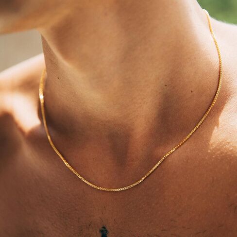 1mm Gold Box Chain Necklace 14K Gold Chains for Men & Women Dainty Non-tarnish Necklaces Unisex Gold Jewelry Gifts Sweat Proof and Fade Resistant Lifetime Quality（18-24Inches） in Kuwait